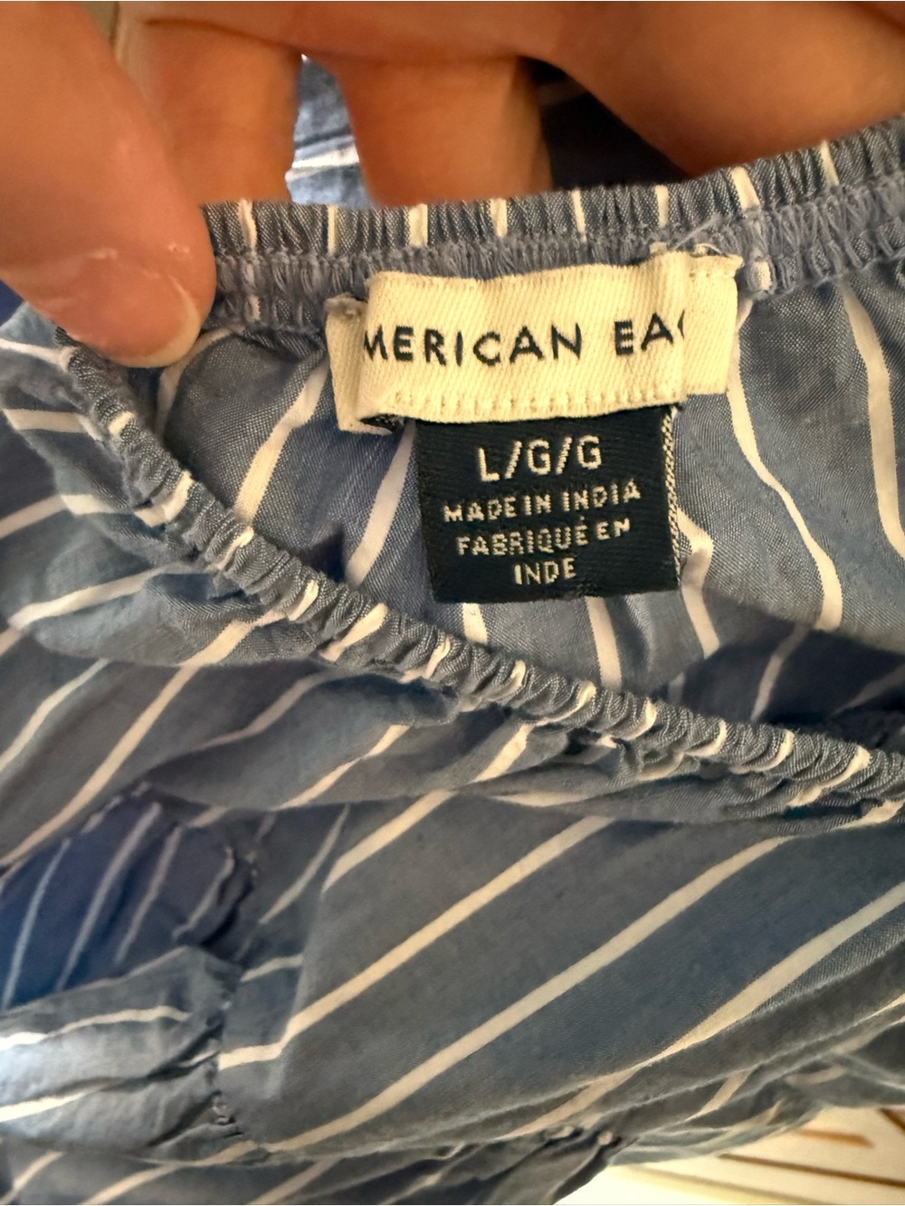American Eagle Outfitters Blue and White Striped Tie Back Tiered Top - Picture 3 of 4